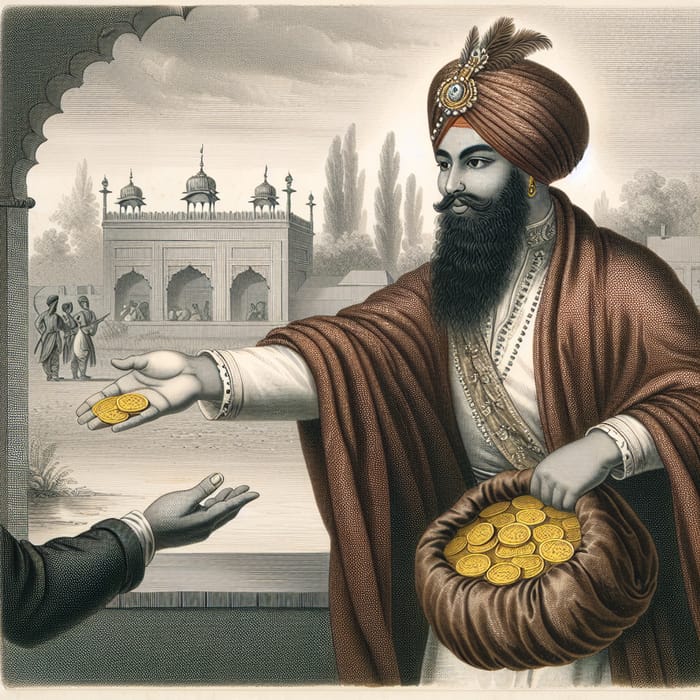 18th Century Sikh Man Offering Gold Coins