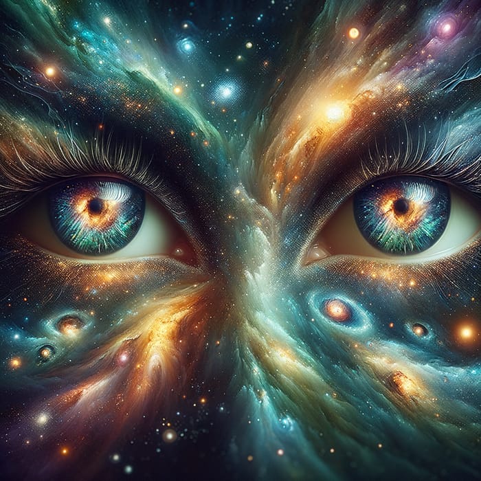 Galactic Gaze: Intertwining Galaxies in Enchanting Eyes