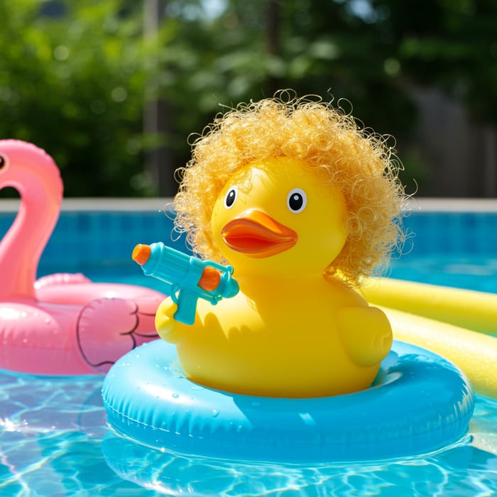 Curly Haired Yellow Duck with a Gun