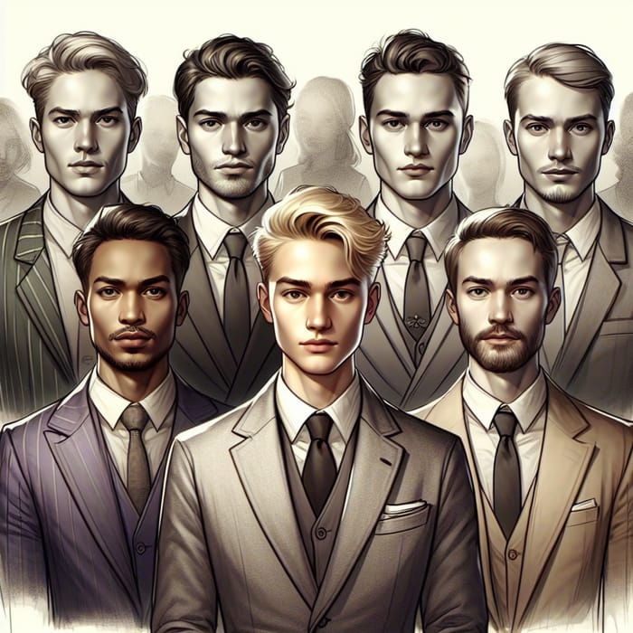 Captivating Novel Cover: 5 Unique Individuals, Blonde Hair, Diverse Features