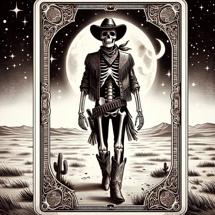 Cowboy Skeleton Tarot Card Illustration