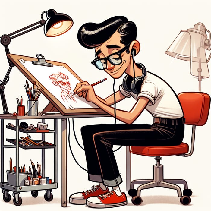 Retro Artist Drawing - Vintage Style Illustrator Working