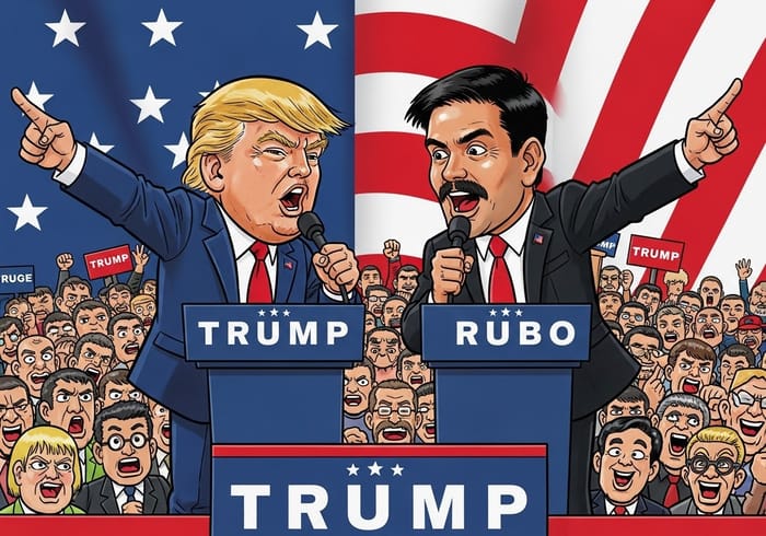 Trump & Rubio Cartoon at Rally Trump & Rubio Cartoon at Rally