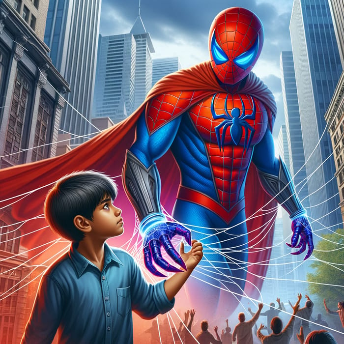 Spider-Man Rescues Boy in Cityscape