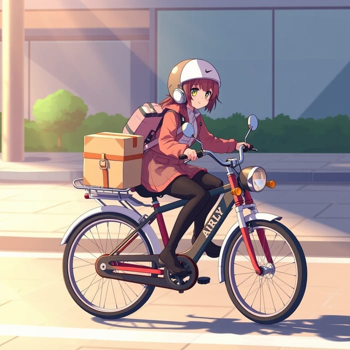 Anime Girl on Delivery Bike - Fast & Fun Deliveries