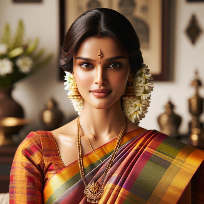 Elegant South Indian Woman in Traditional Silk Saree