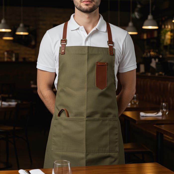 Stylish Server Outfit: Polo and Kaki Apron