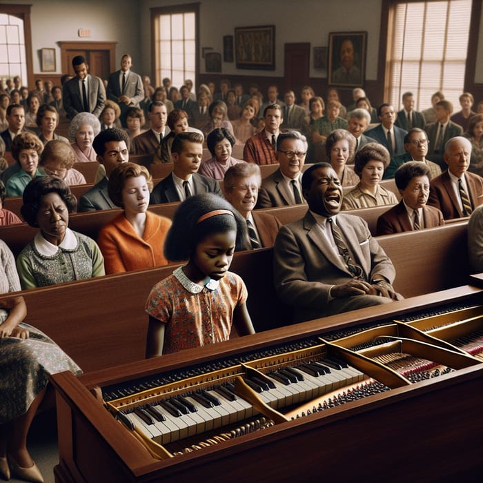 Emotive Scene: Black Girl Playing Piano in 1963 Southern Church