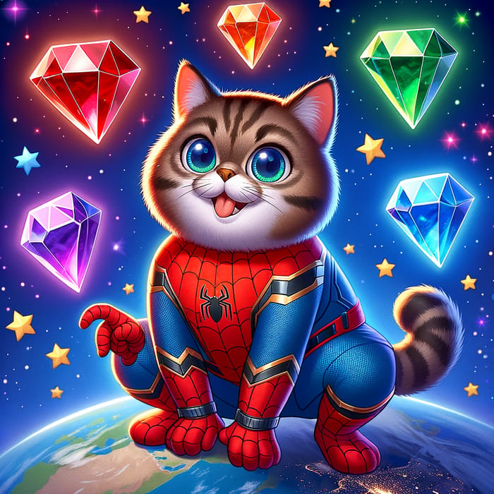 Cat Spiderman in Universe with Power Gems