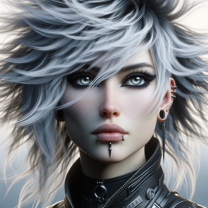 Goth Female Character: Striking Silver-White Hair & Cyberpunk Style