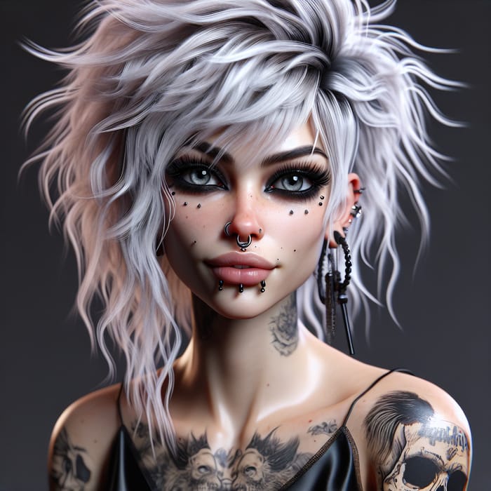 Fantasy Punk Goth Female with Striking Silver-Gray Eyes