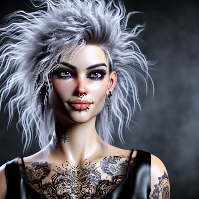 Athletic Goth Woman with White Punk Hair in Fantasy Digital Art