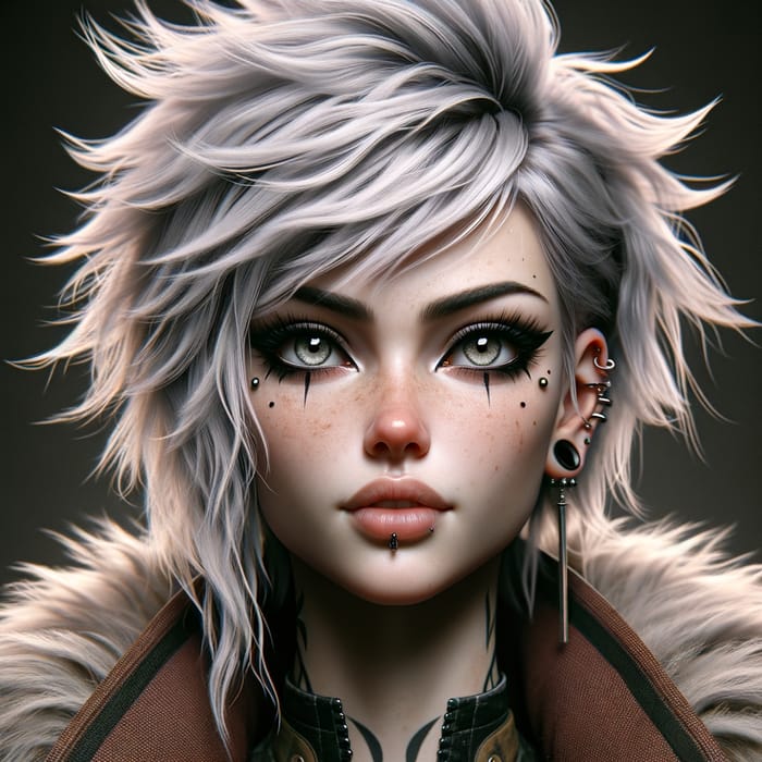 Confident Cyberpunk Female with Piercings & Punk Hair