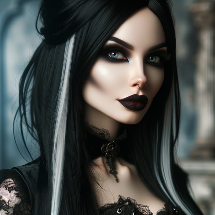 Enchanting Gothic Beauty with Striking Features in Fantasy Setting