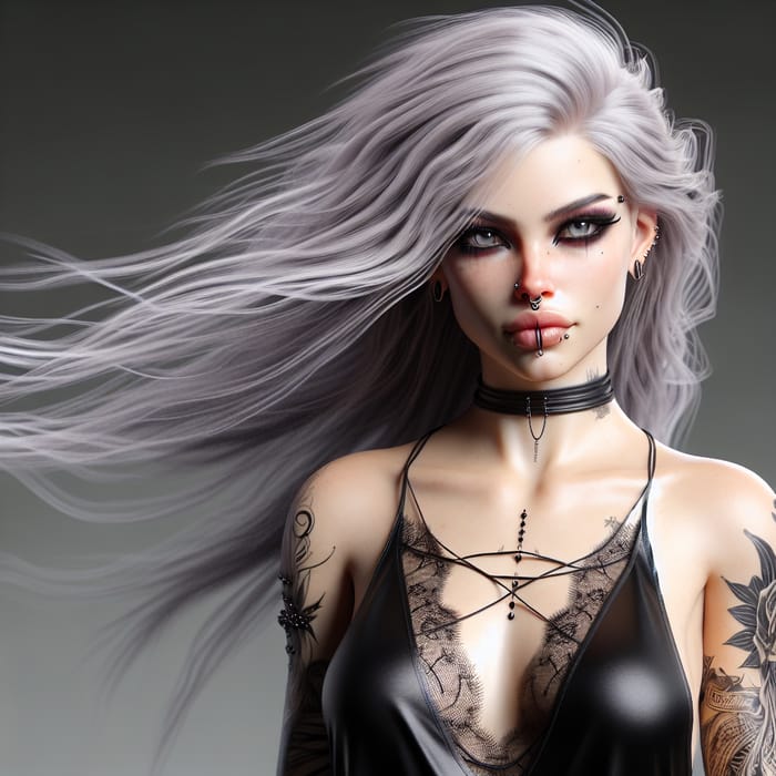 Gorgeous Pale Goth Dancer with Windblown Hair | Cyberpunk Art