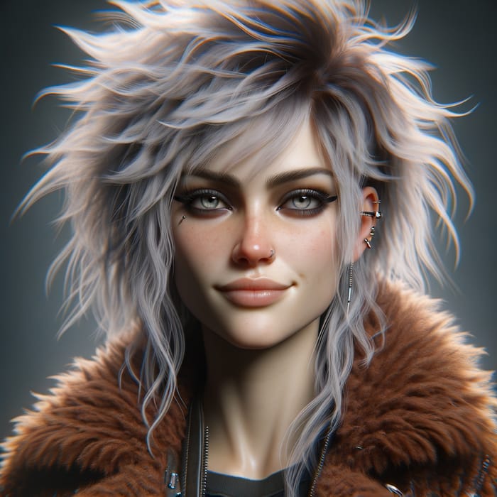 Cyberpunk Female Character with Punk White Hair