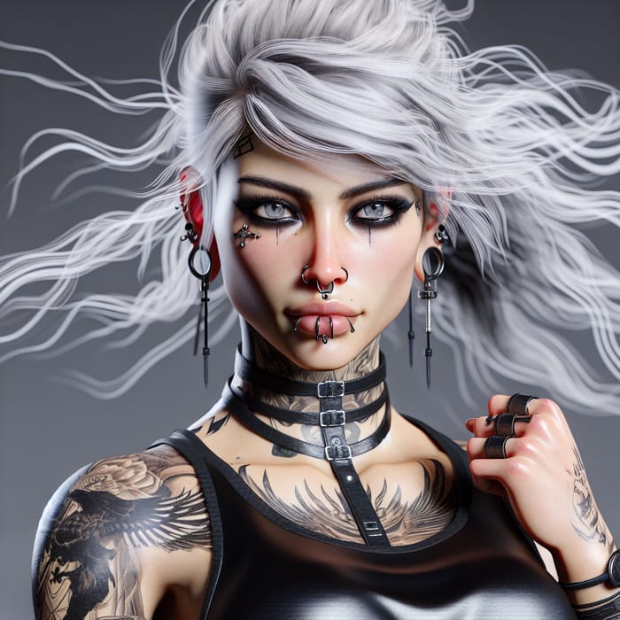 Cyberpunk Gothic Fantasy Female - White Hair & Piercing Gray Eyes