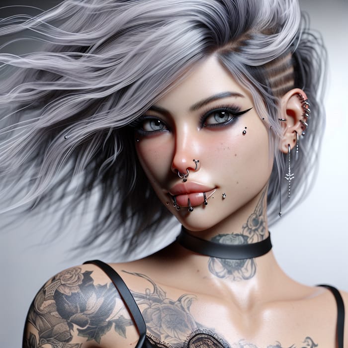 Stunning Punk Goth Female with Piercings and Tattoos - Fantasy Digital Art