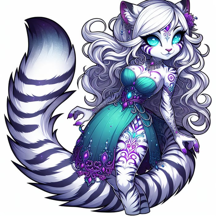 Mesmerizing Stylized White Tiger Anthro Female Art in Enchanted Garden