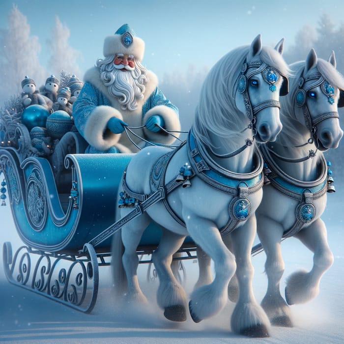 Russian Santa Claus Sleigh Ride - Blue Team Winter Scene