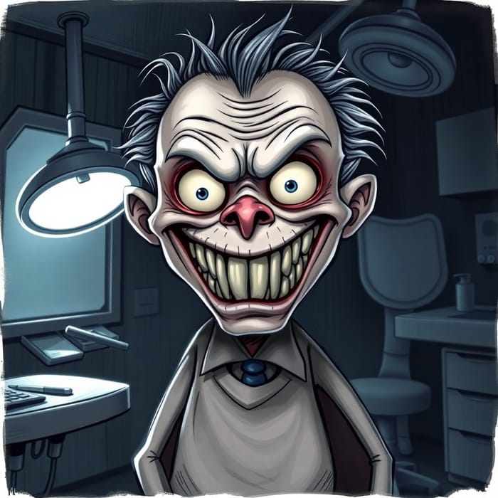 Scary Dentist Cartoon: Creepy Dental Horror Art