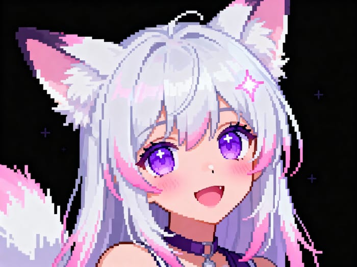 Charming Fox-Girl Pixel Art Portrait