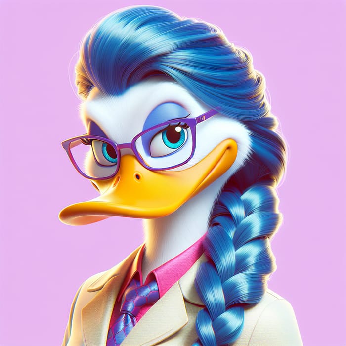 Female Duck Professor with Glasses & Blue Braided Hair