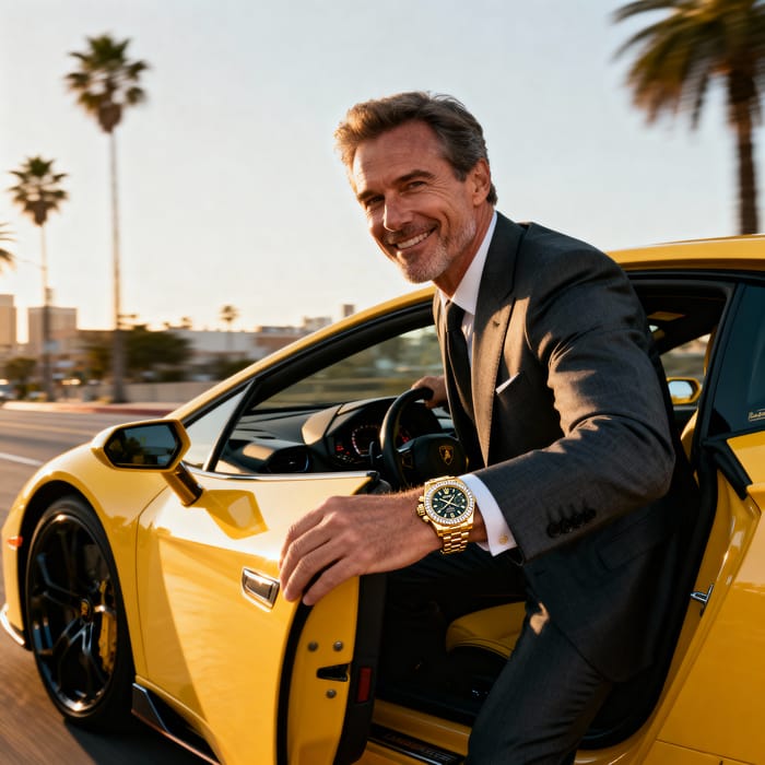 Confident Man in Luxury Sports Car
