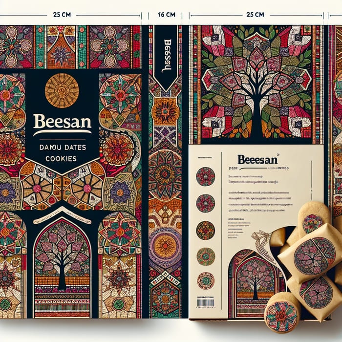 Vibrant Maamoul Dates Cookies Packaging | Tree of Life Mosaic Design