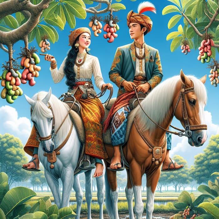 Sumba Couple Harvesting Cashew Nuts on Horseback | Traditional Attire