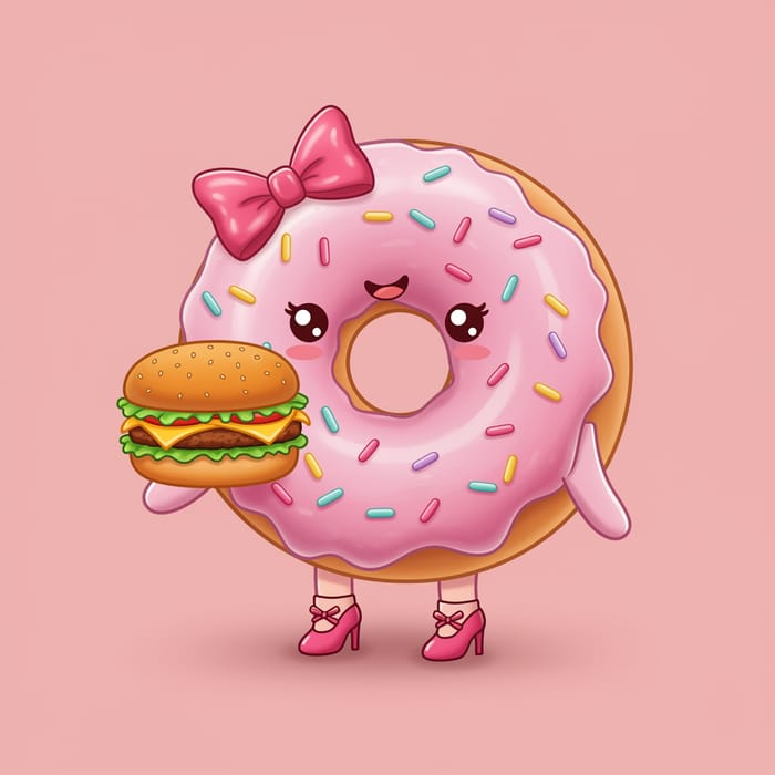 Kawaii Donut with Cheeseburger - Cute and Fun