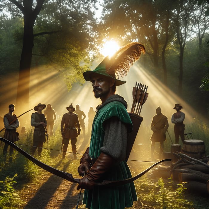 Robin Hood - Legendary Archer Leading Outlaws in the Forest