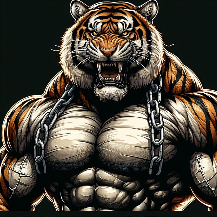 Powerful Bodybuilding Tiger with Chains and Grit