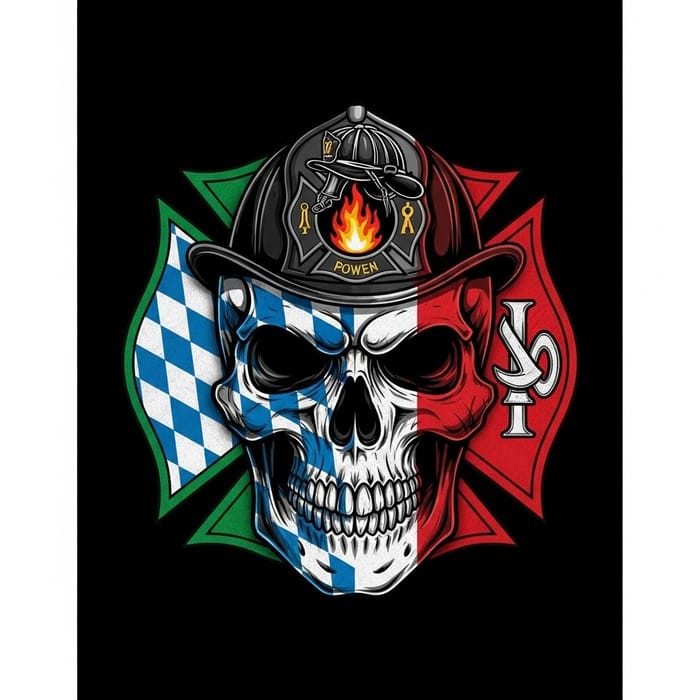 Skull Firefighter Patch - Bavarian & Italian Flags