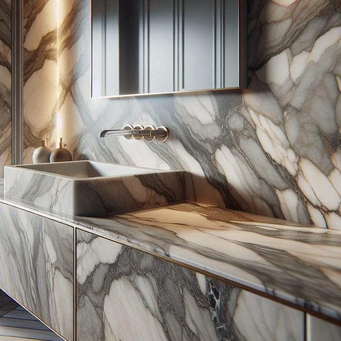 Elegant Marble Slab Bathroom Vanity Backsplash