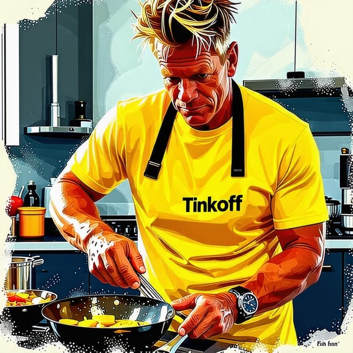 Gordon Ramsay Cooking in Yellow Tinkoff T-Shirt