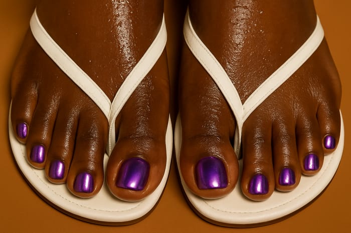 Glamorous African American Feet in Thong Sandals Glamorous African American Feet in Thong Sandals