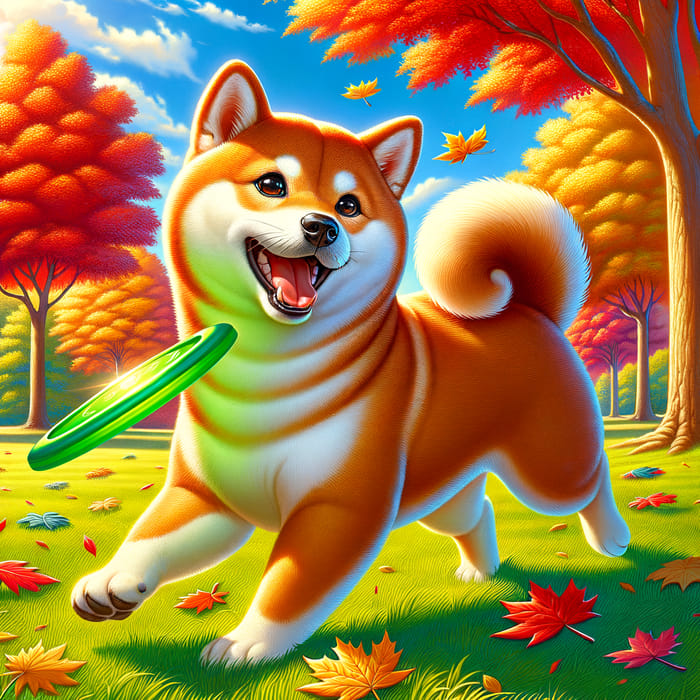 Playful Shiba Inu in Autumn Scenery