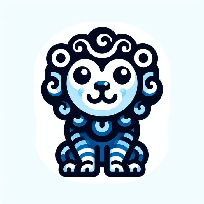 Cute Blue Chinese Lion in Doodle Art Style | Vector Illustration