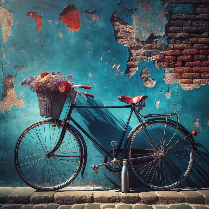 Vintage Bicycle Against a Blue Wall