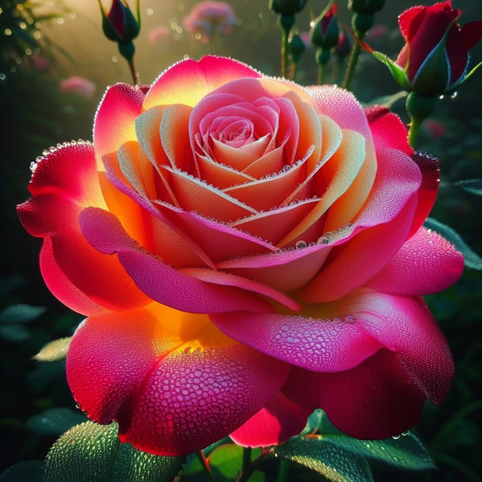 Beautiful Crimson and Pink Rose with Dew Drops