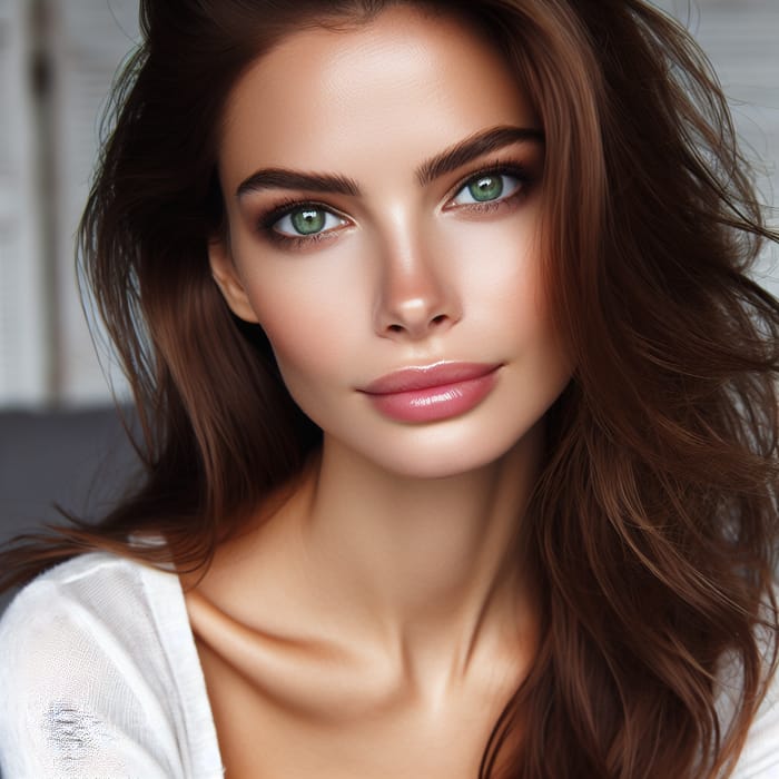 Beautiful Woman with Green Eyes and Chestnut Hair