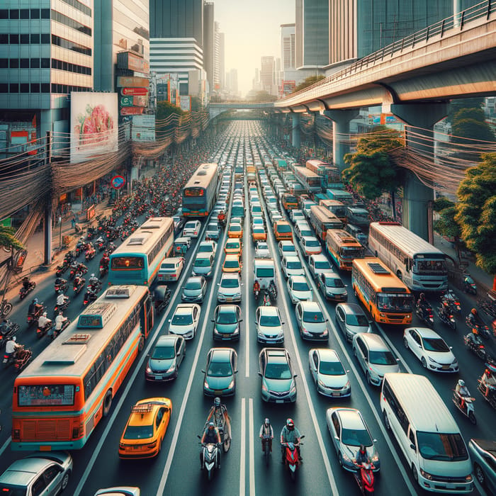 Traffic Congestion: Vibrant Urban Scene