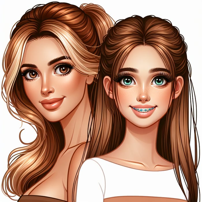 Mother and Daughter: Blonde Ponytail with Chestnut Highlights