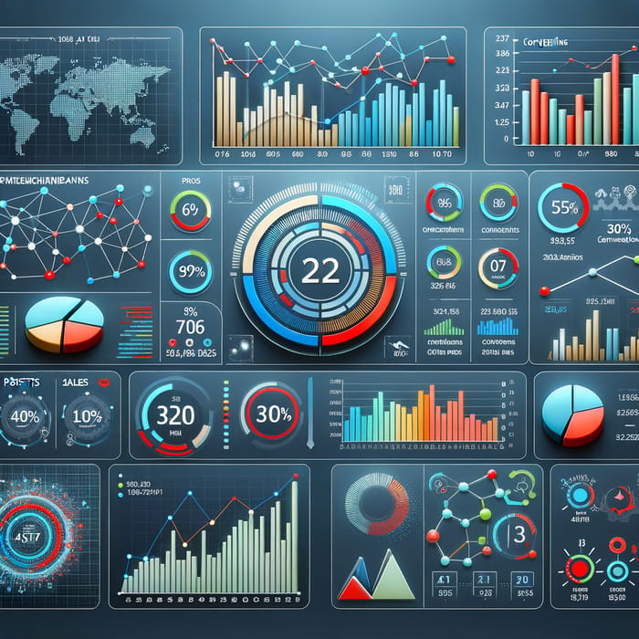 Aesthetically Pleasing Analytical Dashboard with Varied KPI Charts and Colorful Data Visualization