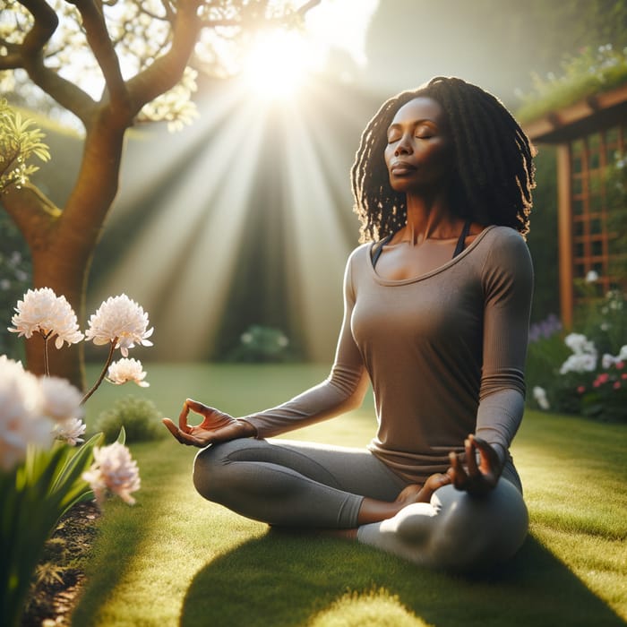 Tranquil Lady Meditating Among Nature