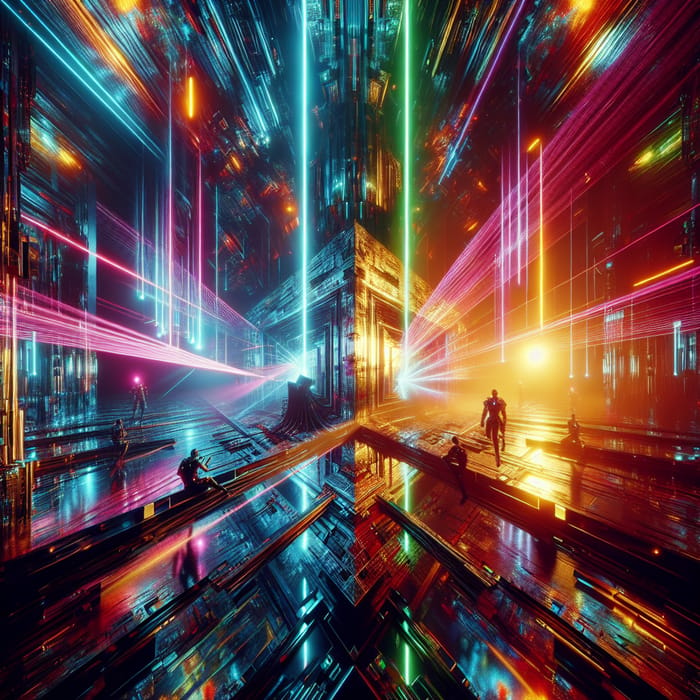 Vibrant Cyberpunk Sci-Fi Art with Laser Dynamics