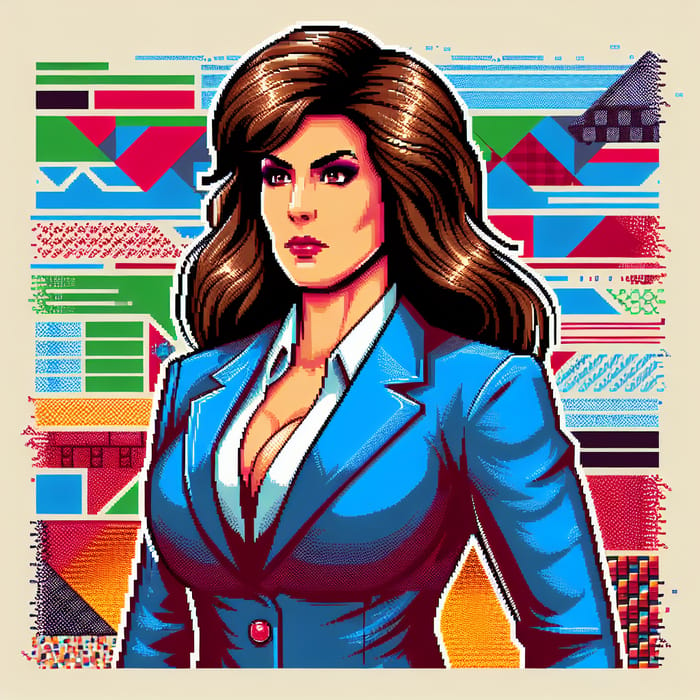 80s Retro Video Game Character: Large White Woman in Blue Suit