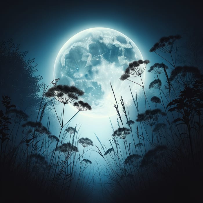 Tranquil Night with the Moon Illuminating Wild Bushes