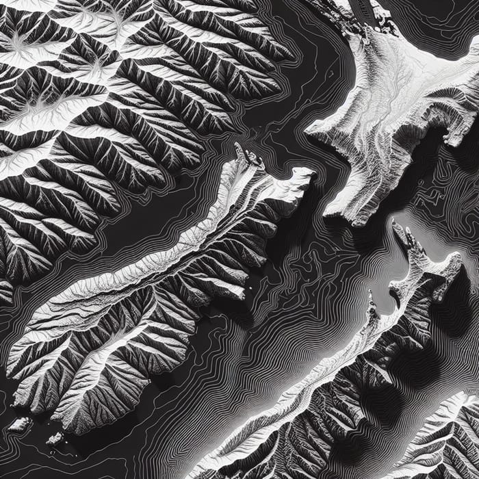 Black and White Topographic Map of New Zealand Black and White Topographic Map of New Zealand